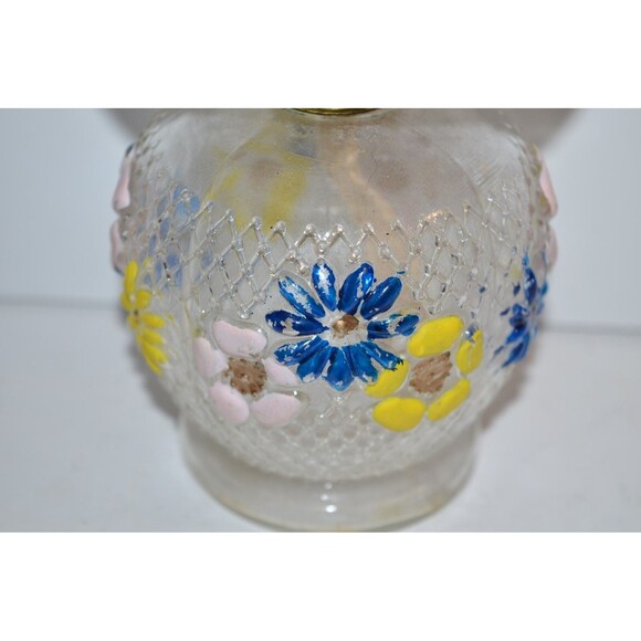 Vtg  Miniature oil Lamp Floral COSMOS Pattern flaws  clear glass - Picture 3 of 9